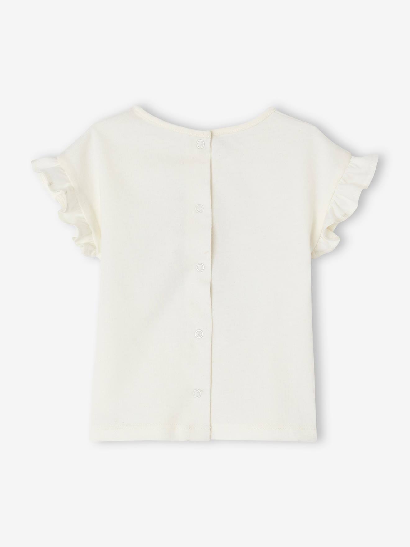Vertbaudet Mädchen Baby T-Shirt mit 3D-Blumen Oeko-Tex - wollweiß