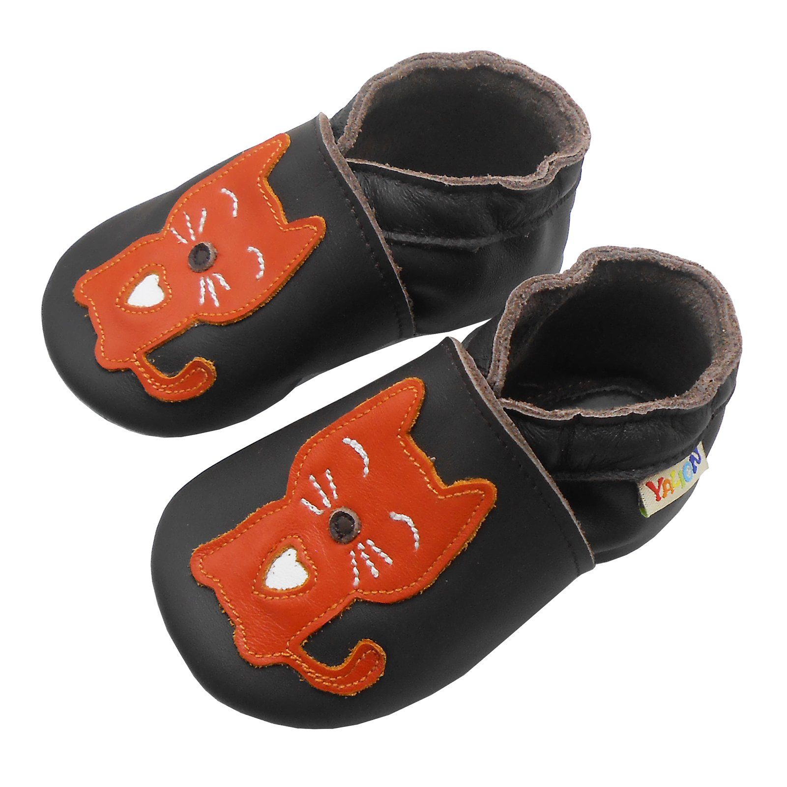 Yalion Weiche Leder Lauflernschuhe Hausschuhe Lederpuschen Katze Schwarz Krabbelschuh