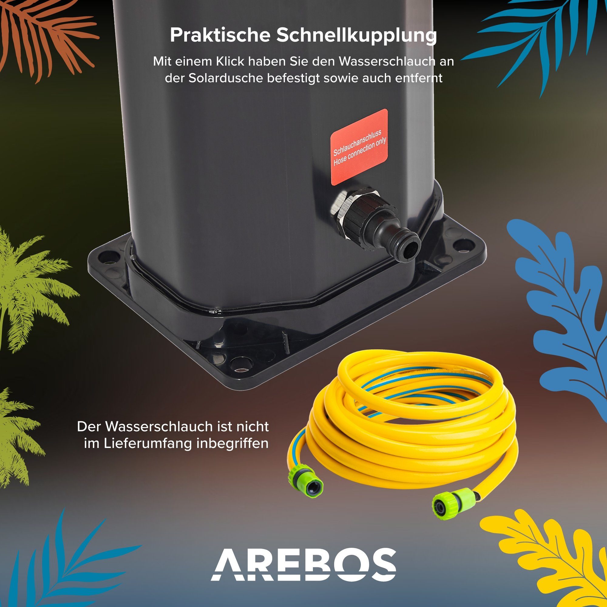 Arebos Solardusche 35L mit Handbrause&Thermometer Schwarz/golden (Set, mit Bodenplatte)