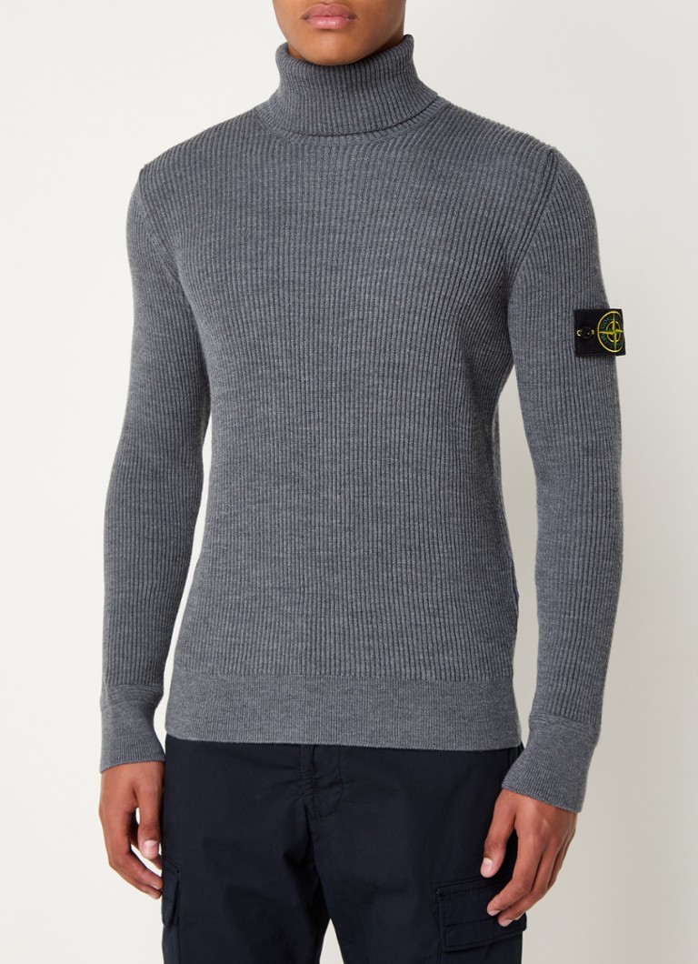 Πουλόβερ Stone Island 552C2 με ριμπ ύφανση από μαλλί-βαμβάκι και λογότυπο