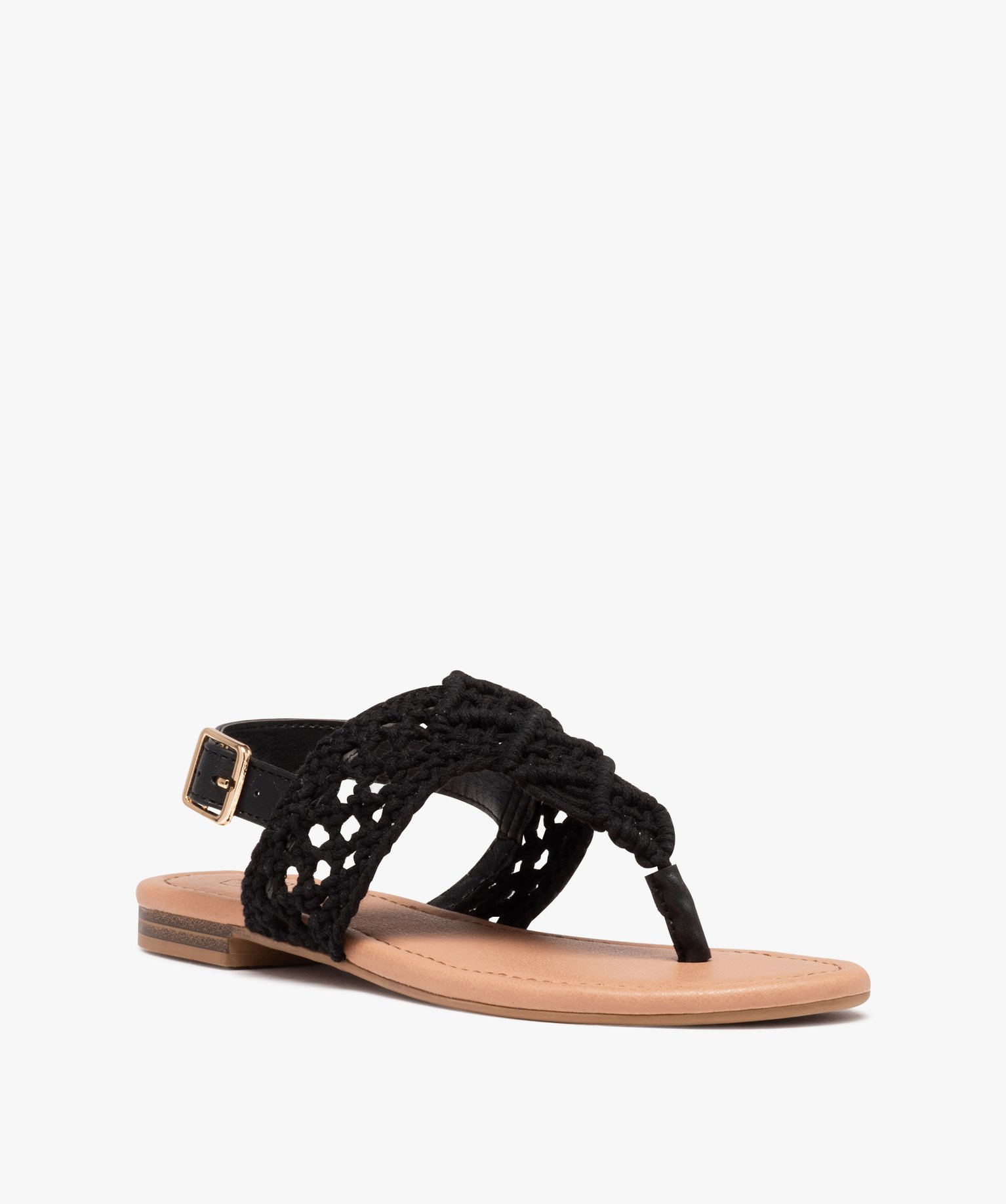 Sandales femme à entre-doigts dessus macramé noir | GEMO