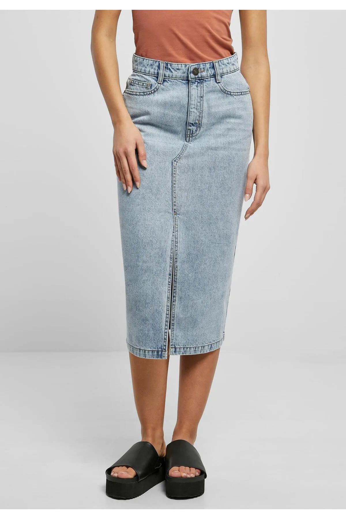 Urban Classics  Damen Ladies Midi Denim Skirt