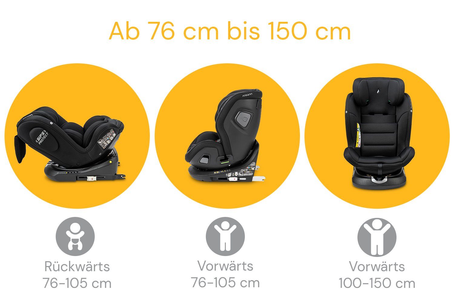 Osann Autokindersitz Swift360 S i-Size, ab: 15 Monate, bis: 12 Jahre, drehbarer Reboarder mit Isofix und Top-Tether - 76-150 cm