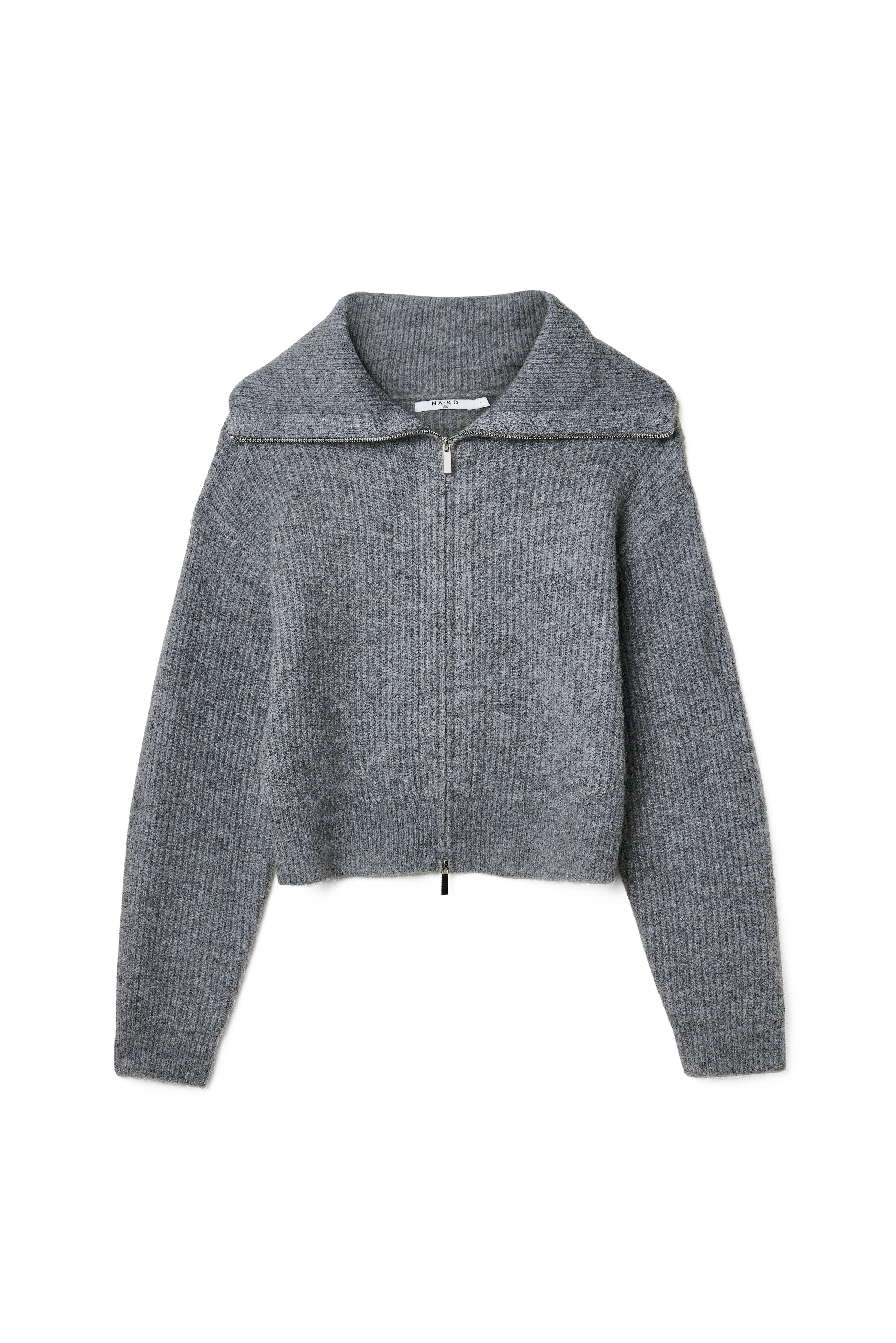 Strick-Cardigan mit Reißverschluss und großem Kragen