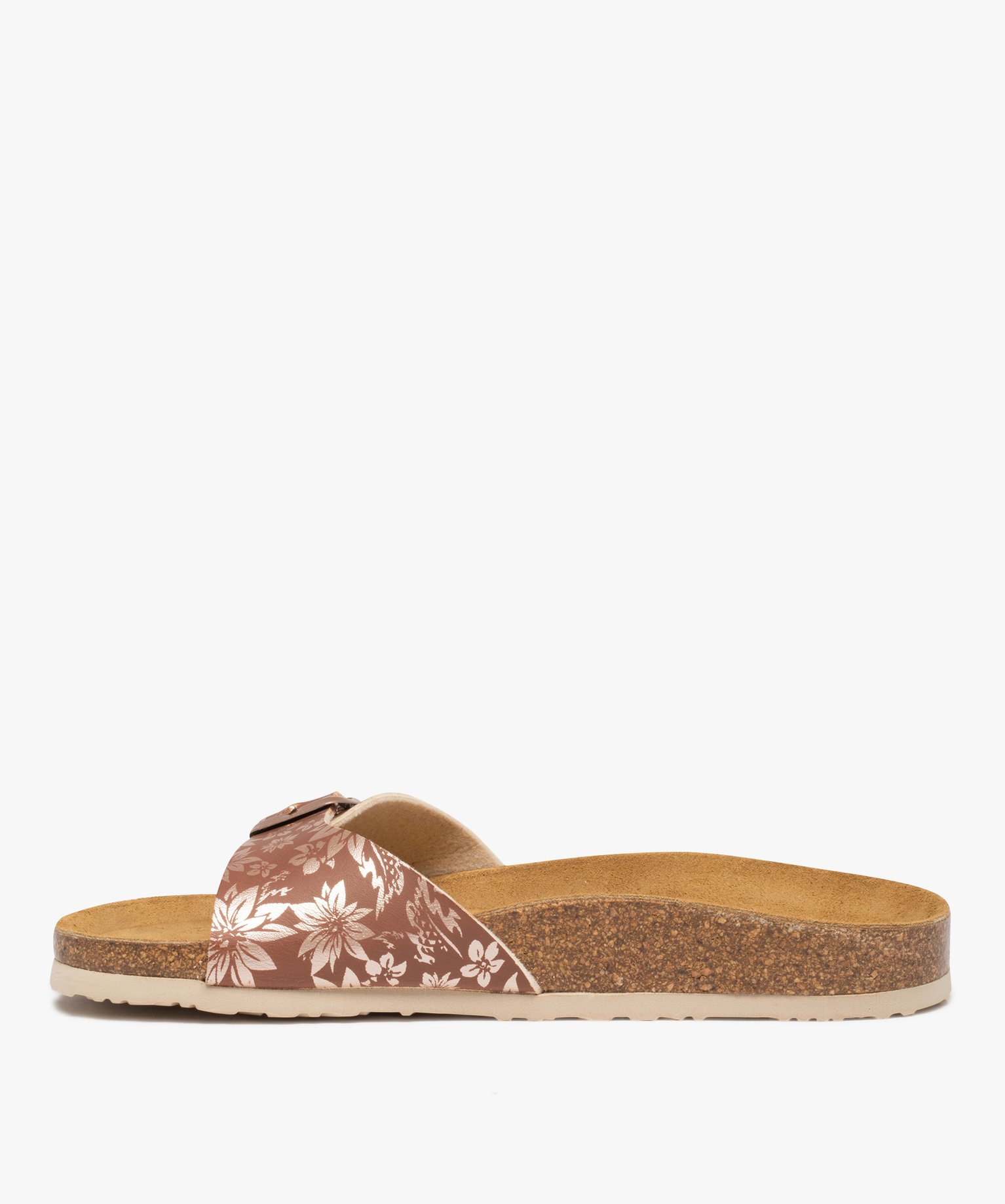 Mules femme à bride à boucle imprimée fleurs marron | GEMO
