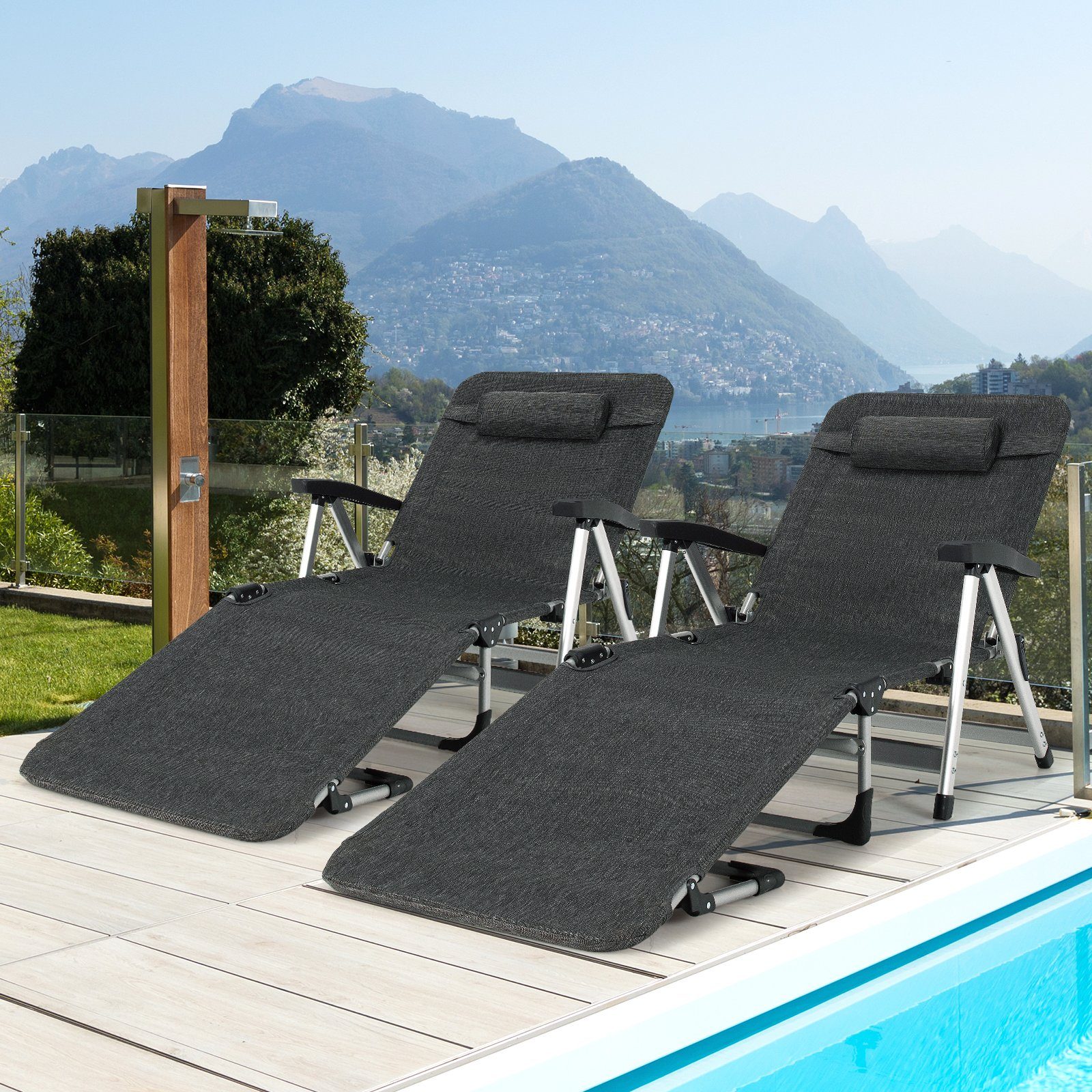 COSTWAY Gartenliege Sonnenliege, 7 einstellbaren Rücklehnpositionen, klappbar