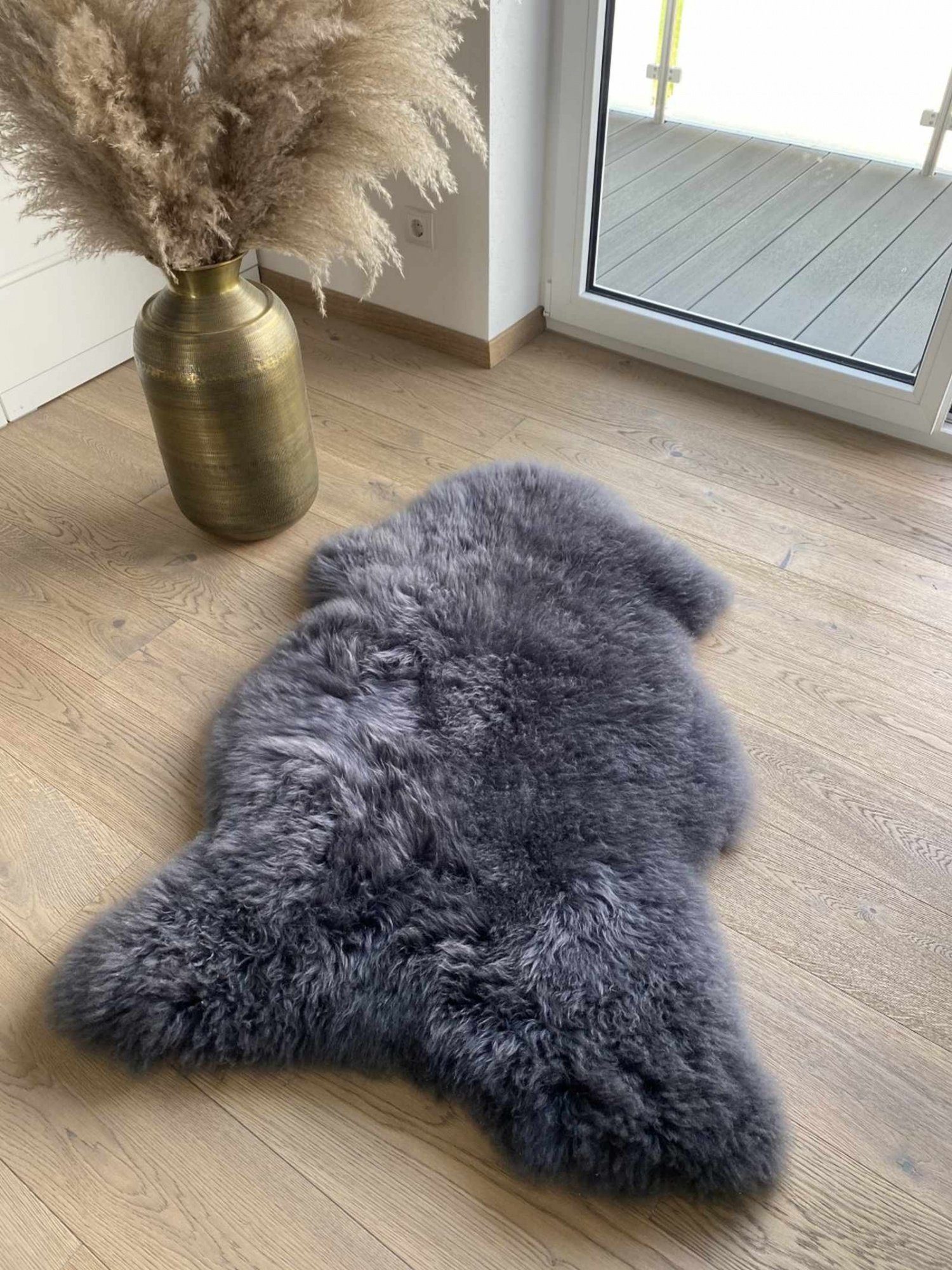 Fellteppich, Hollert, Australisches Merino Lammfell Grau Schaffell Echtfell Teppich Läufer