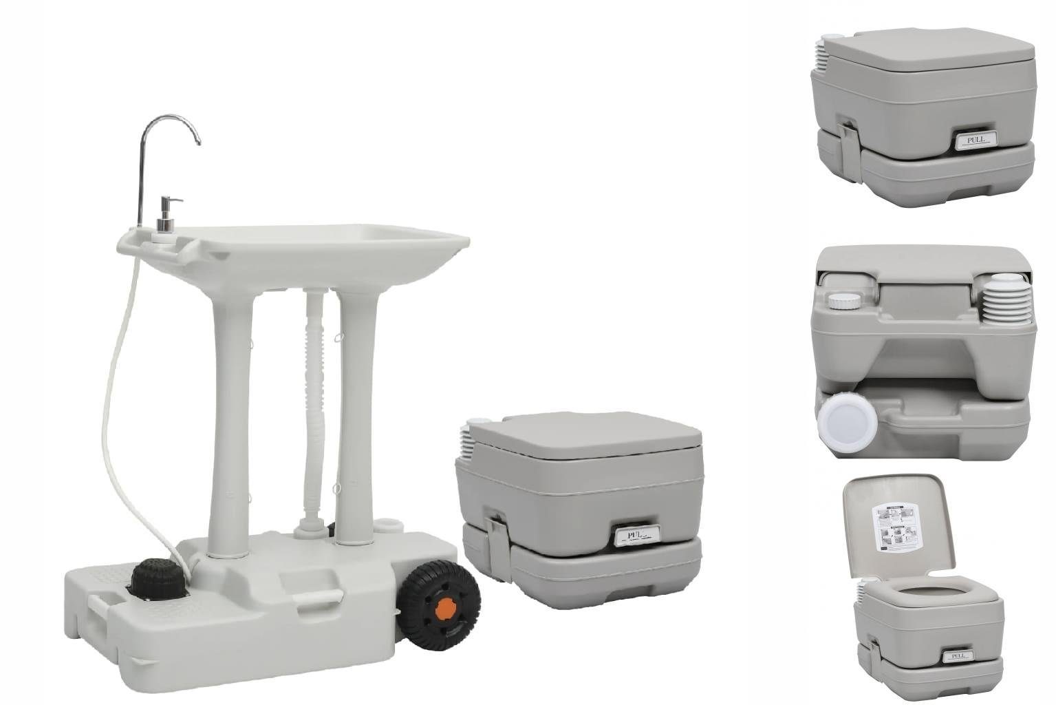 vidaXL Campingtoilette Tragbare Campingtoilette mit Waschbecken