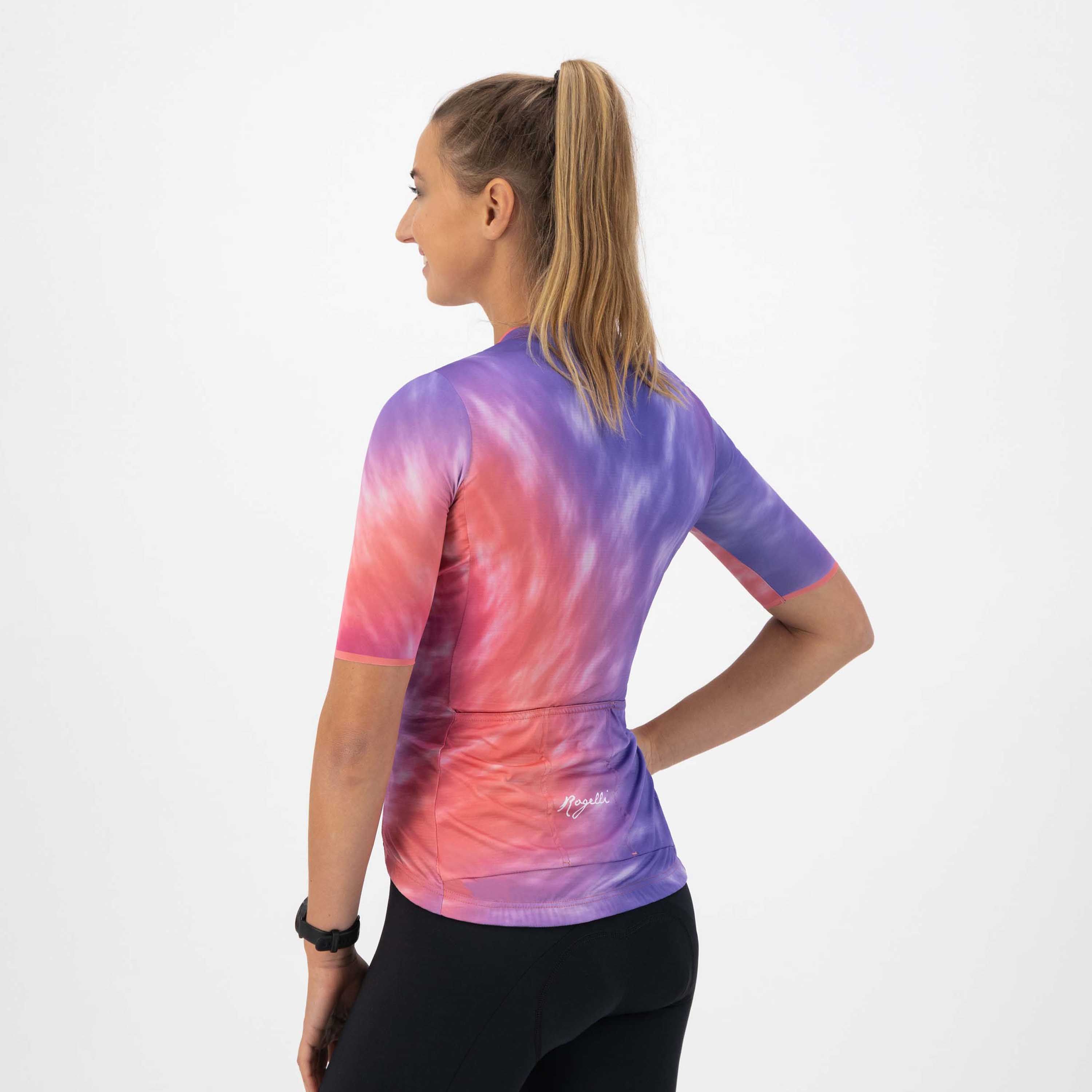 Rogelli Tie Dye Lila/Koralle Damen Radtrikot Kurzarm