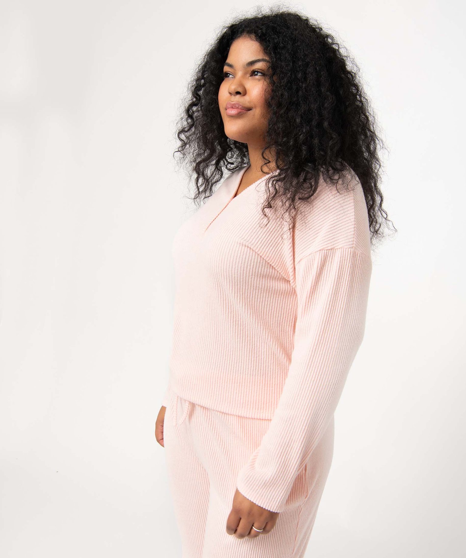 Tee-shirt femme grande taille en maille ctelée douce rose | GEMO