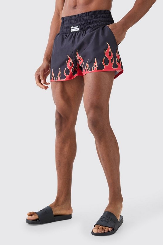 Fighter Style Flame Printed Swim Shorts