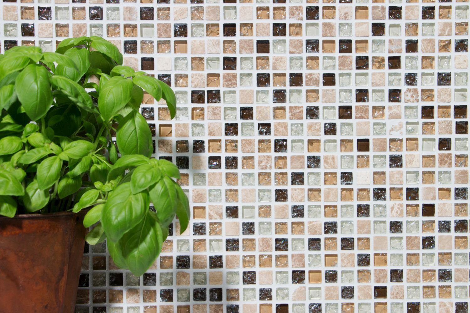 Mosani Mosaikfliesen Glasmosaik Naturstein Mosaik hellbeige glänzend / 10 Matten