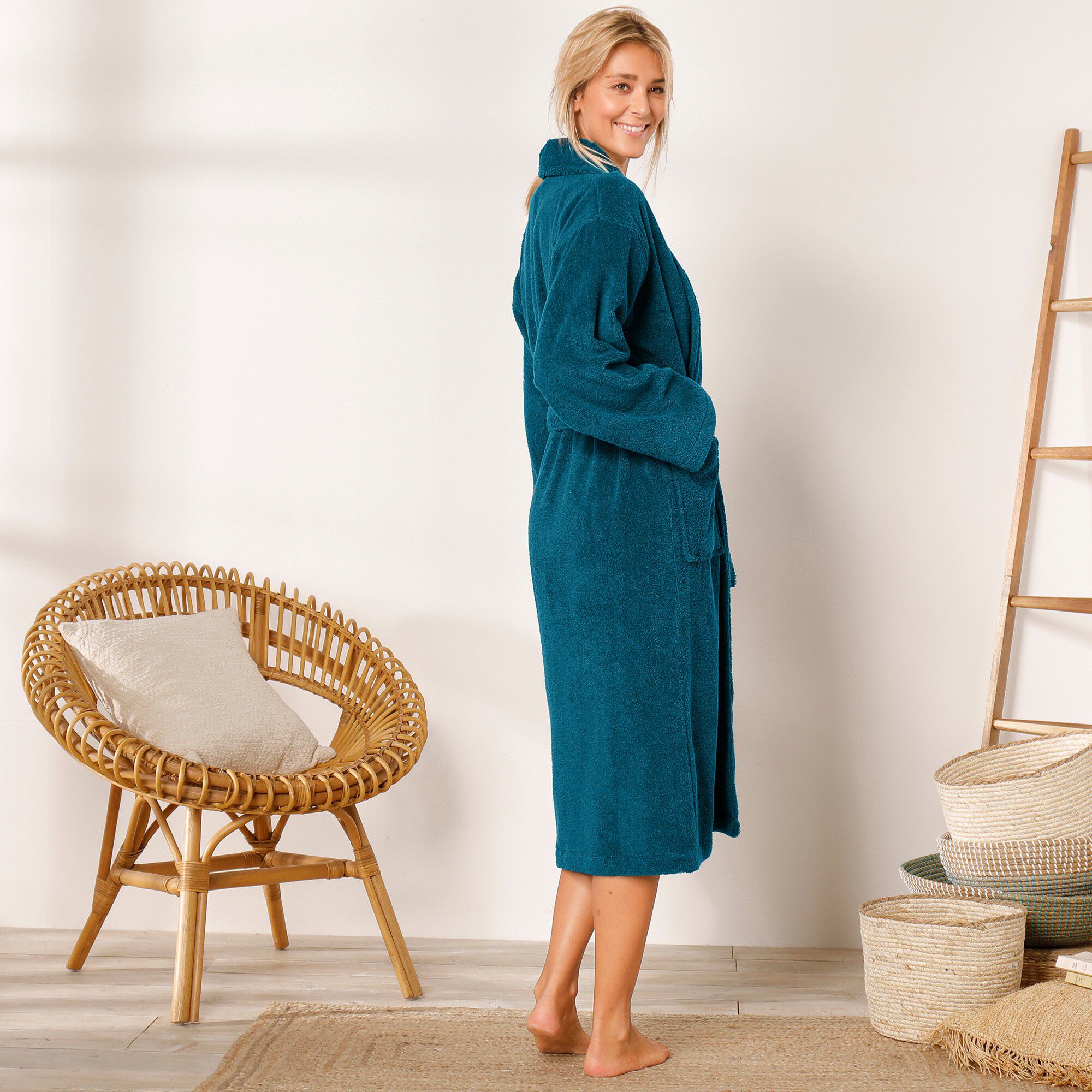 Peignoir mixte adulte éponge bouclette col châle personnalisable