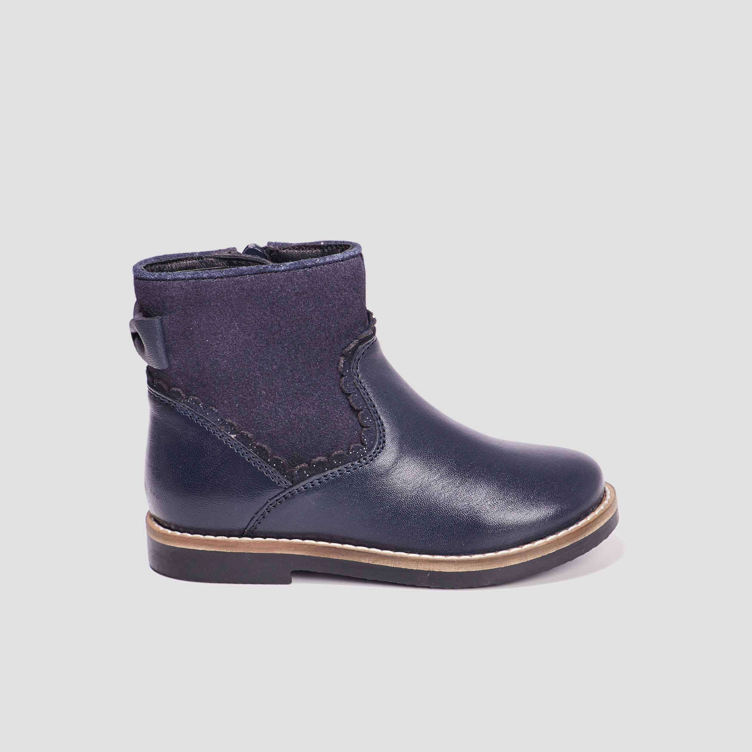 Bottines avec noeuds en cuir bleu fille | La Halle