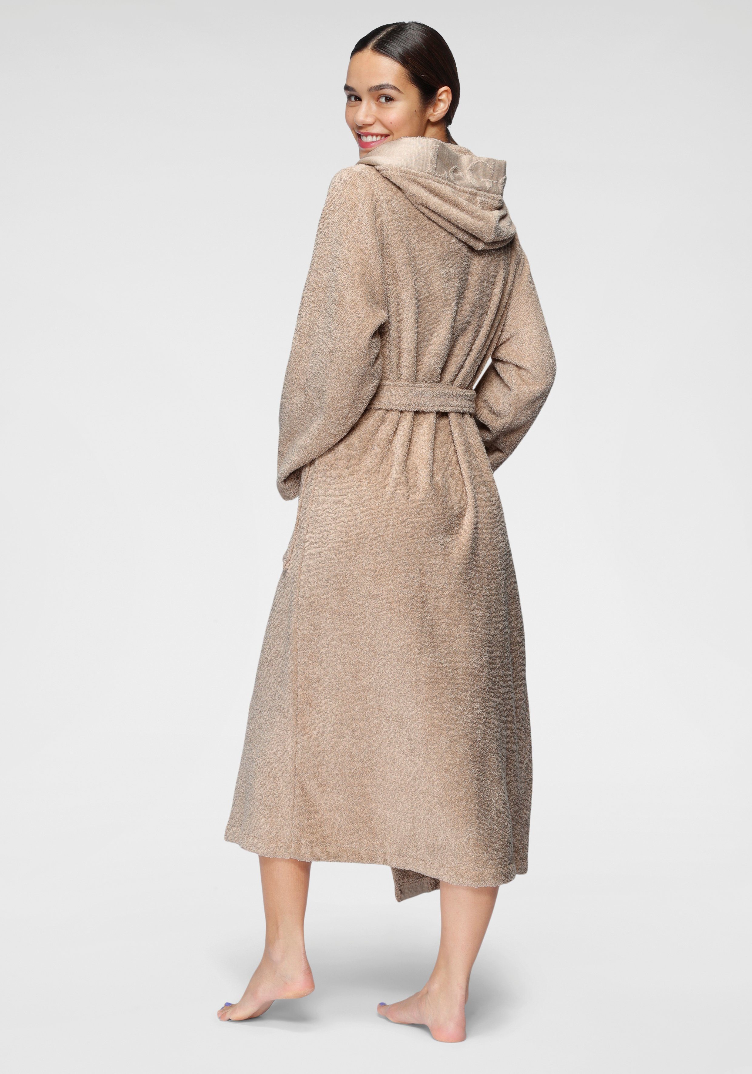 LeGer Home by Lena Gercke Damenbademantel Anisa, Langform, Walkfrottee, Bademantel mit Frottier Logo an der Kapuze, XS-2XL