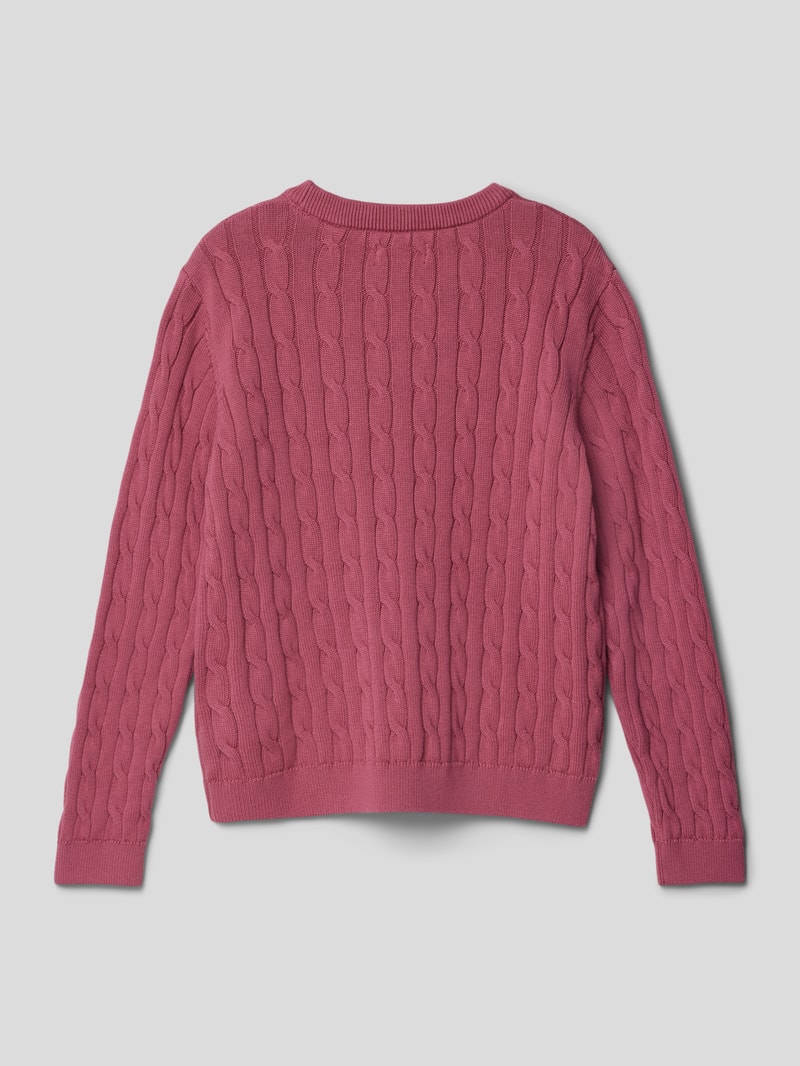 Strickpullover mit Zopfmuster Modell 'SHIELD' in fuchsia