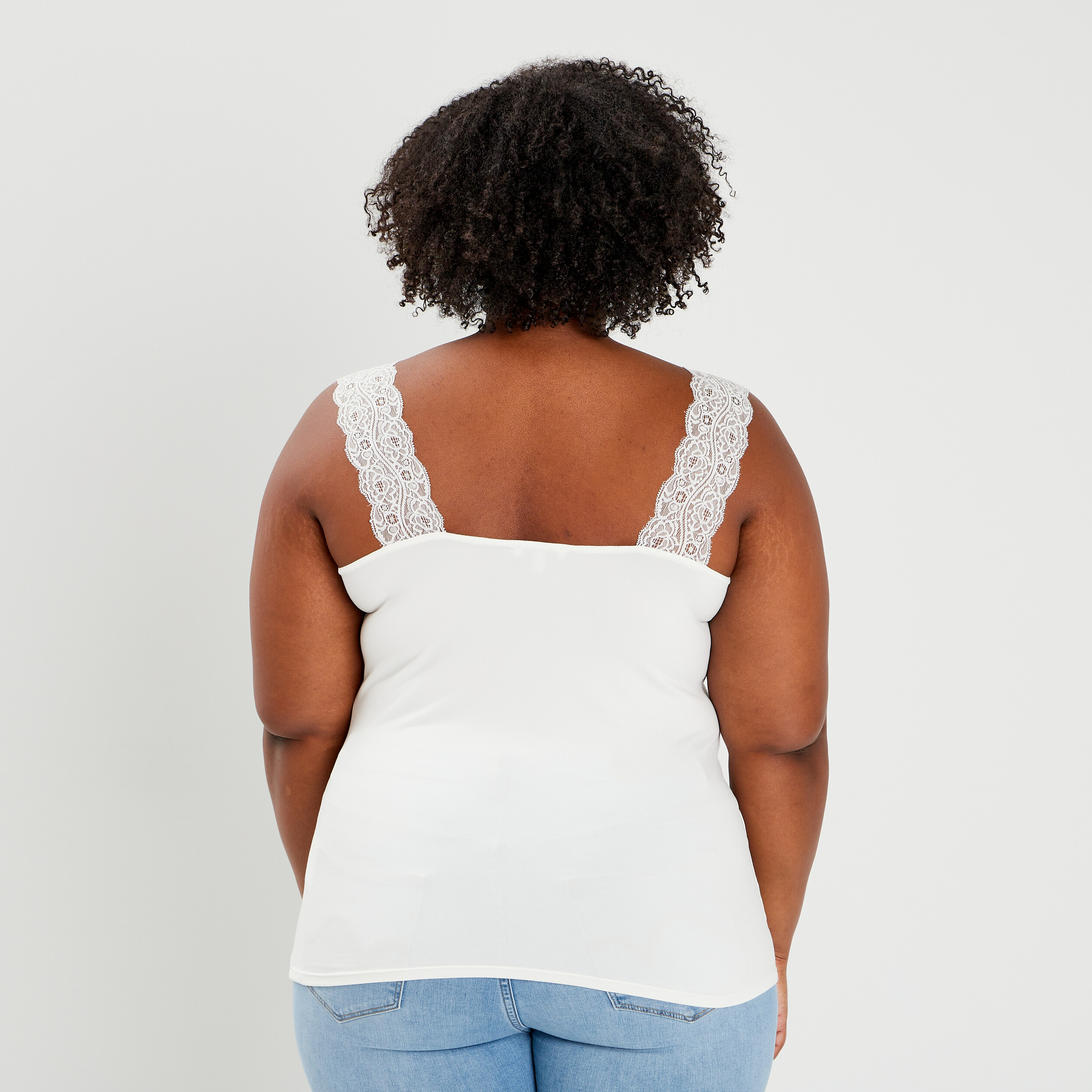 Débardeur bretelles larges col en V blanc femme grande taille | La Halle
