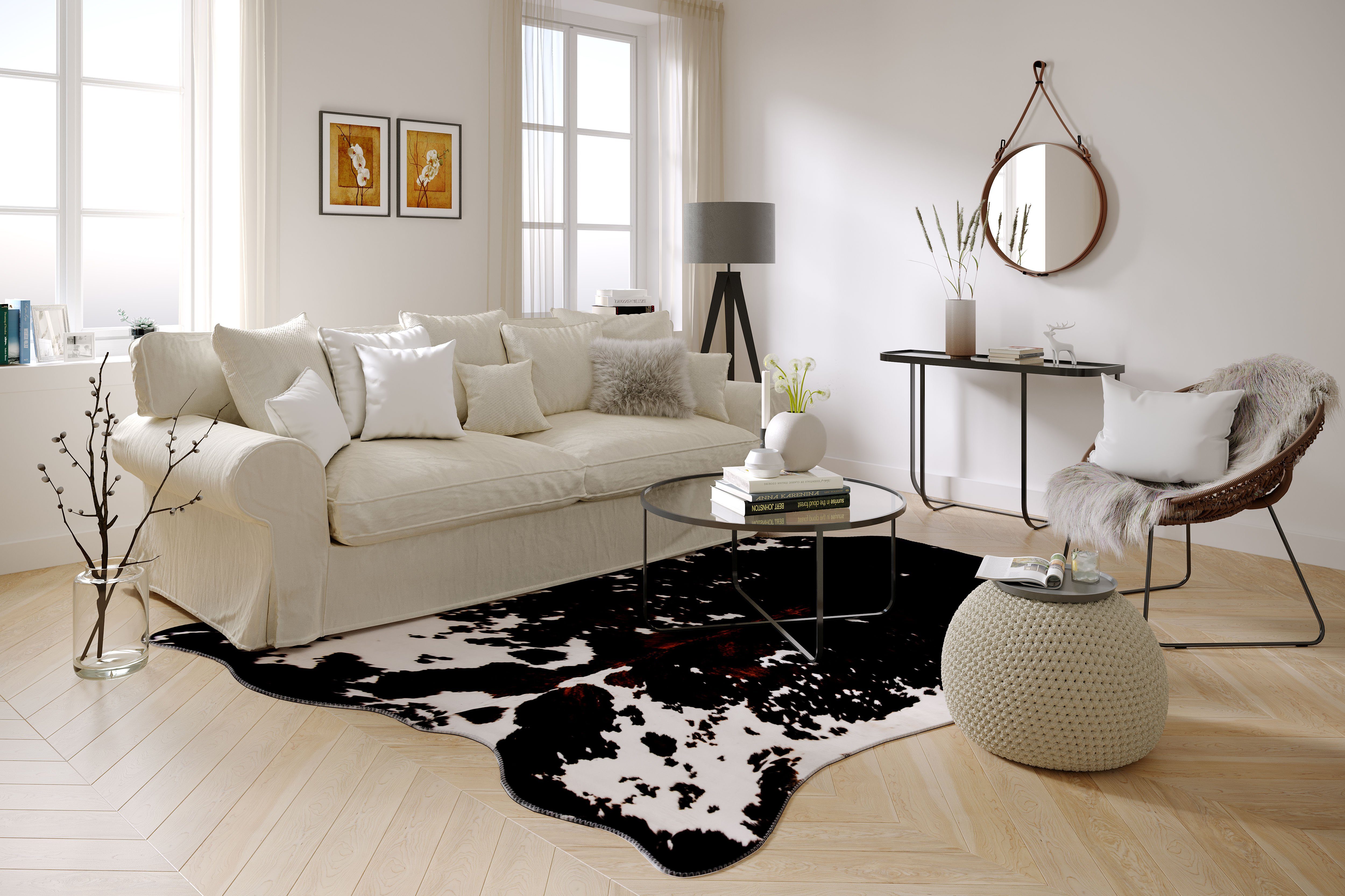 Fellteppich Emilia, Gino Falcone, fellförmig, Höhe: 3 mm, Kunstfell, gedruckte Kuhfell-Optik, ideal im Wohnzimmer & Schlafzimmer