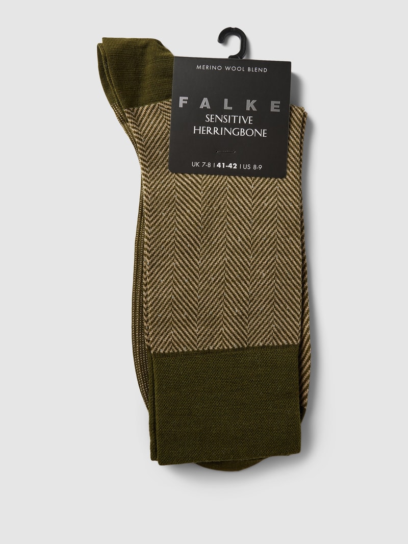 Socken mit elastischem Rippenbündchen Modell 'Herringbone' in dunkelgrün