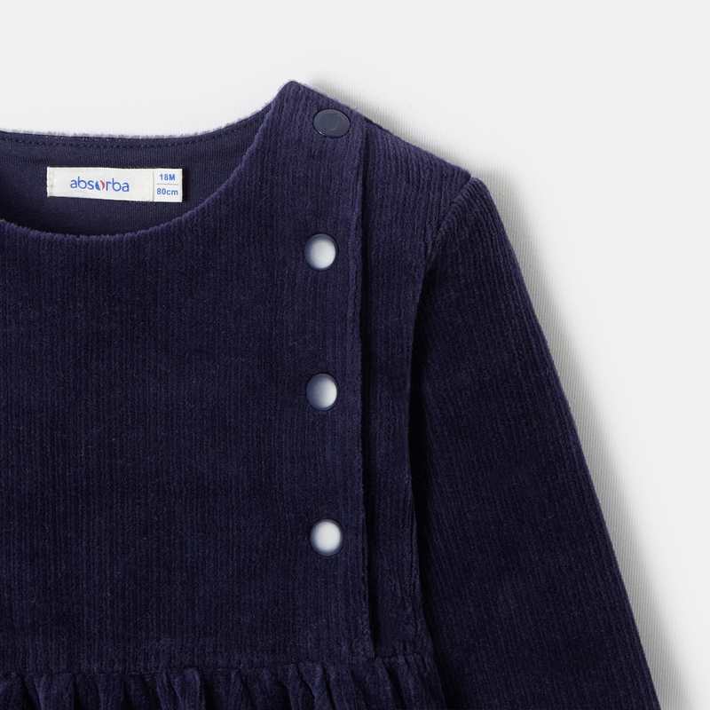 Robe unie en velours côtelé bleue bébé fille Absorba
