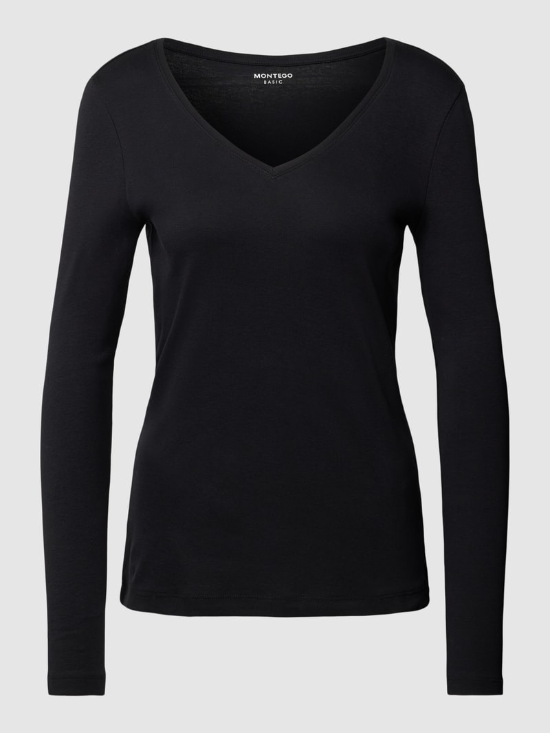 Longsleeve mit V-Ausschnitt in schwarz