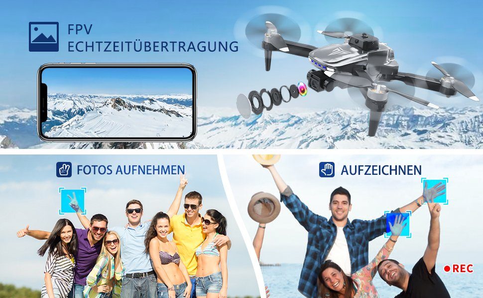 TizzyToy Bürstenloser Motor Drohne,App-Steuerung,Kinder, Geschenke, Spielzeug Spielzeug-Drohne (4K-Kamera, Luftdruck-Höheneinstellung, LED-Beleuchtung, Ersatzzubehör können bei otto erworben werden, Hochleistungsmotor, Lüfterblatt, Drohne für Erwachs