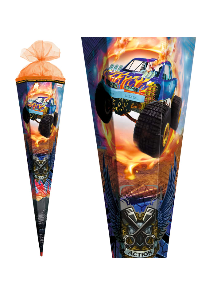 ROTH Schultüte groß Monstertruck Fire 85 cm, Spezialborte in Orange günstig kaufen onesize