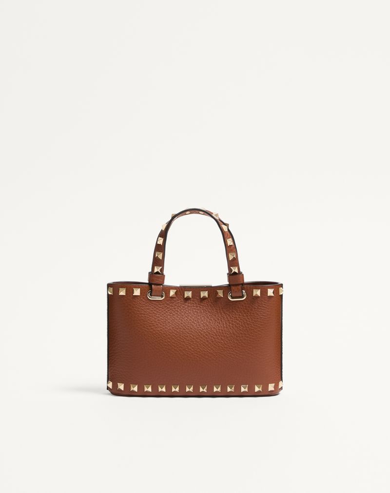 Mini Rockstud indkøbstaske i granatrødt kalveskind