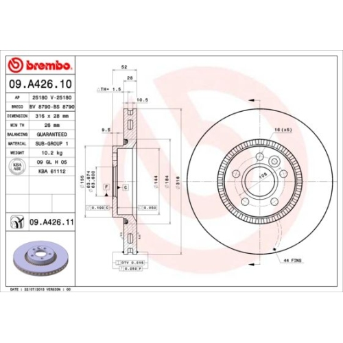 09.A426.11 BREMSSCHEIBE BREMBO VA  VP1 - ATU