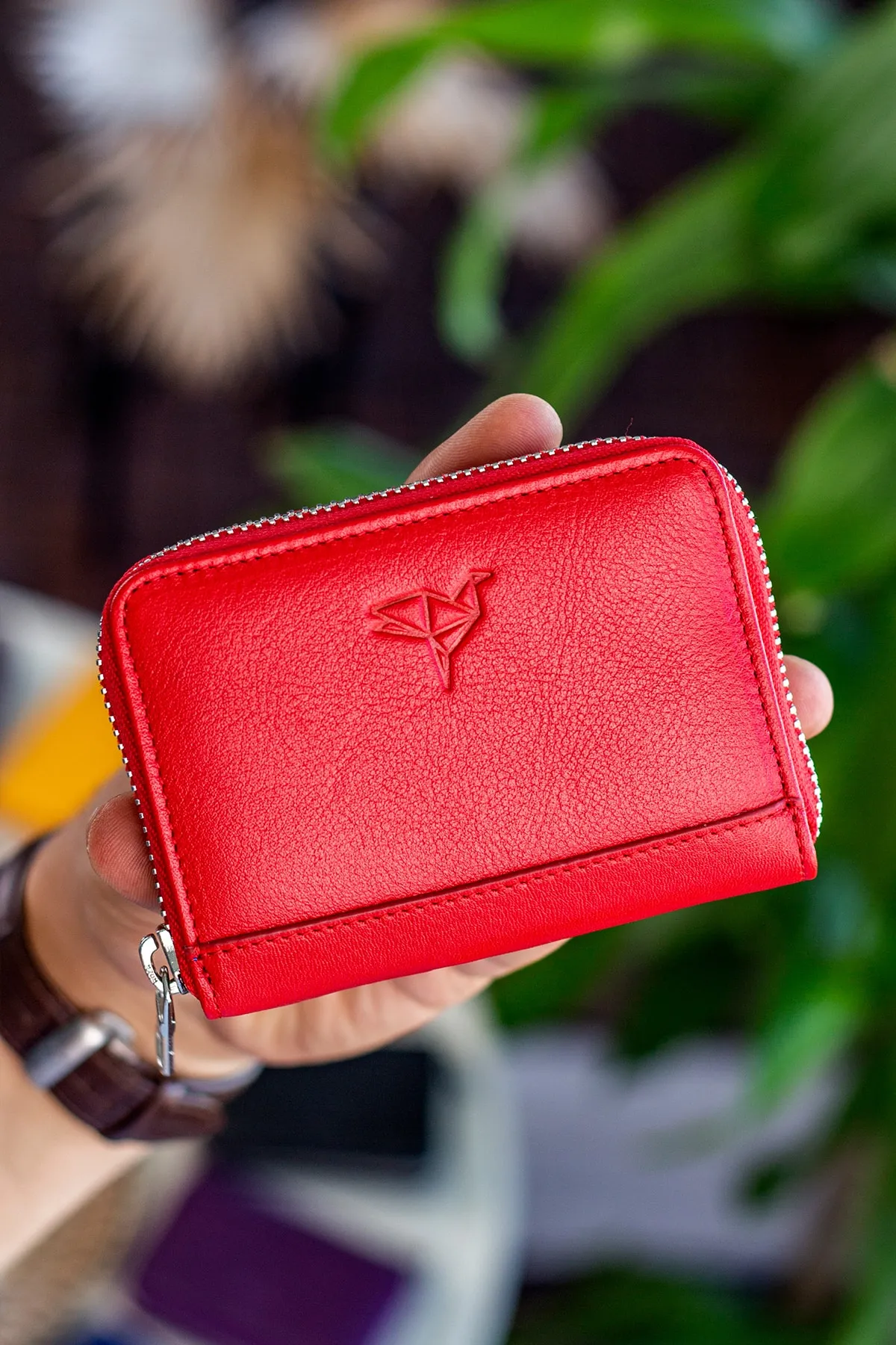 Garbalia  Sydney Echtes Leder-Reißverschluss-Unisex-Geldbörse in Rot mit Münzfach