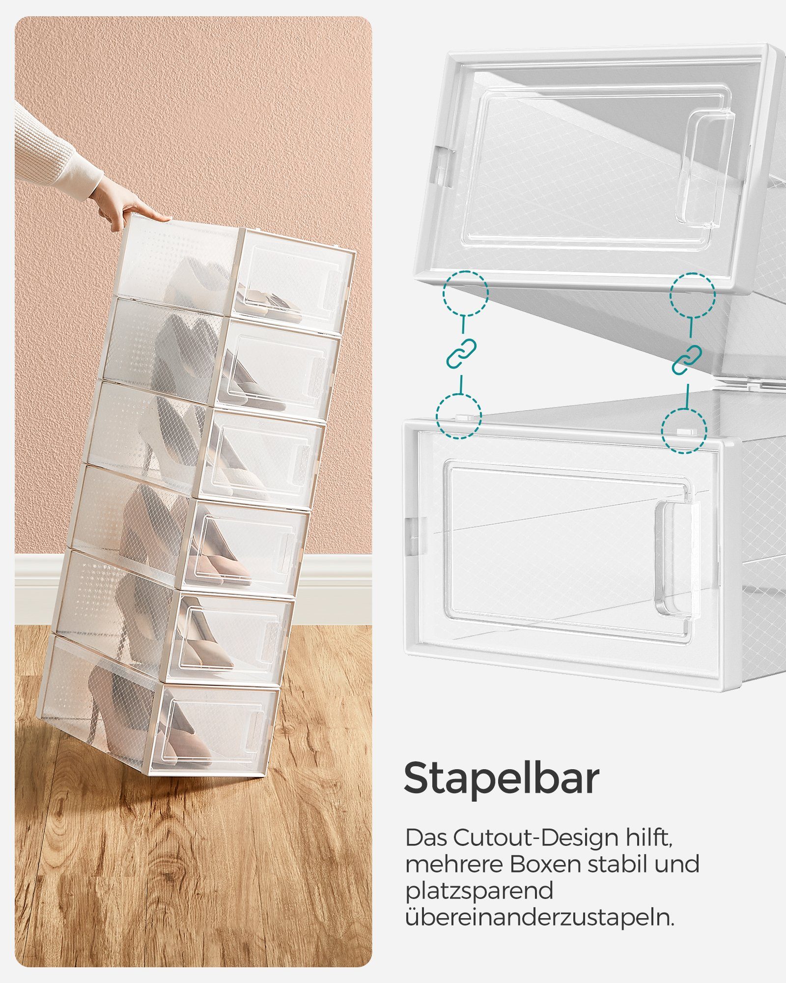 SONGMICS Schuhregal Schuhbox, 18-tlg., faltbar, bis Größe 44 oder 46