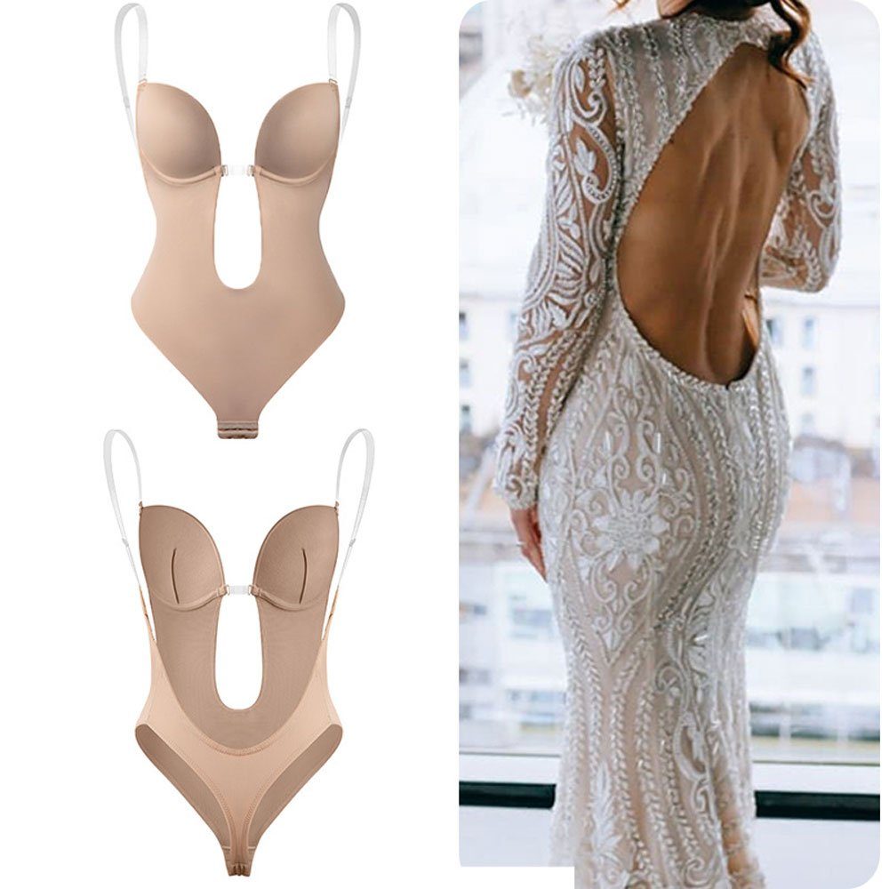 Sarfly Shaping-Body Damen Rückenfreier Body Shaper BH Transparenten Trägern (1-tlg) Rückenfreier Shapewear Formende Bodys Unsichtbar Push up Bodysuits
