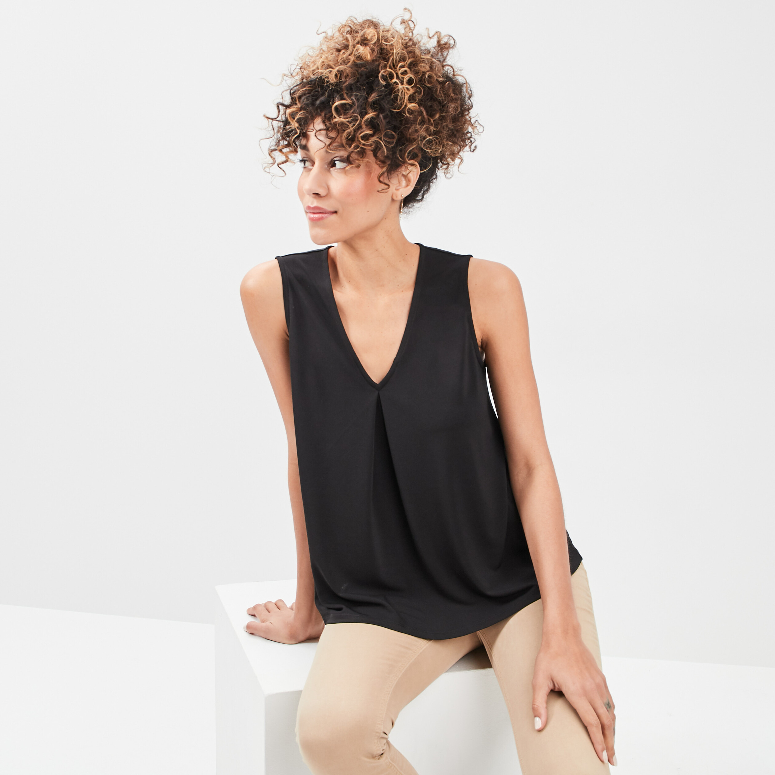 Débardeur à plis effet crêpe noir femme | La Halle