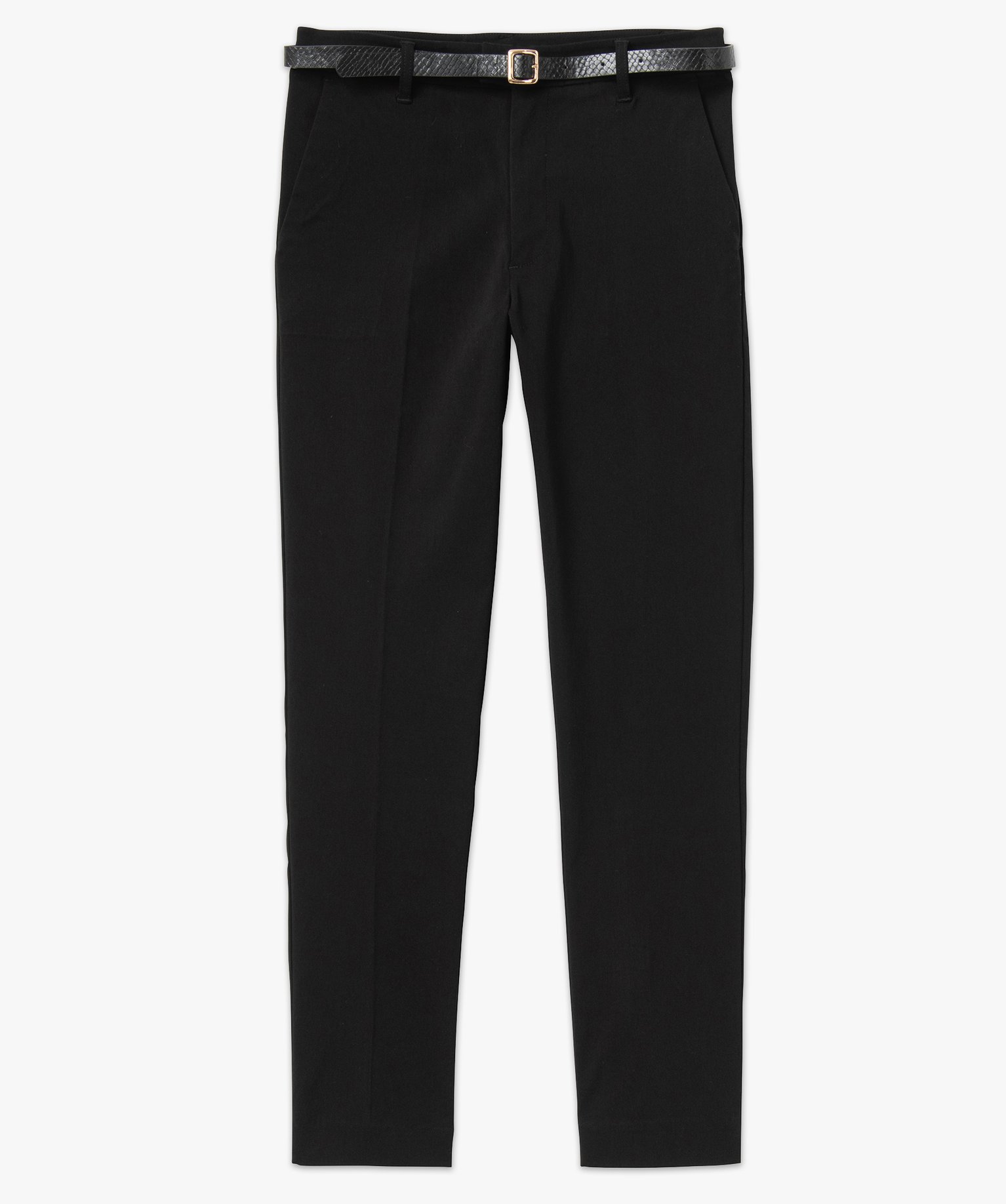 Pantalon en toile extensible coupe slim femme avec ceinture noir | GEMO