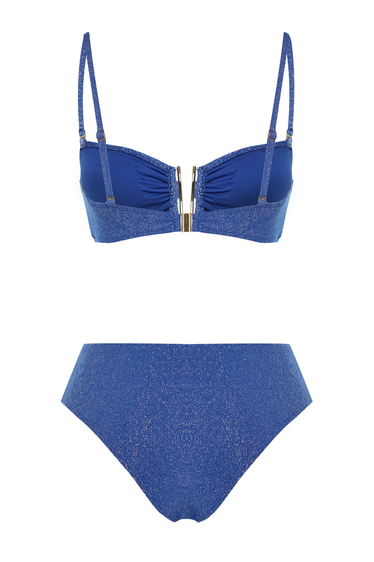 Trendyol Collection  Marineblaues, trägerloses Accessoire, glitzerndes brasilianisches Bikini-Set mit hoher Taille und hohem Beinausschnitt TBESS24BT00054