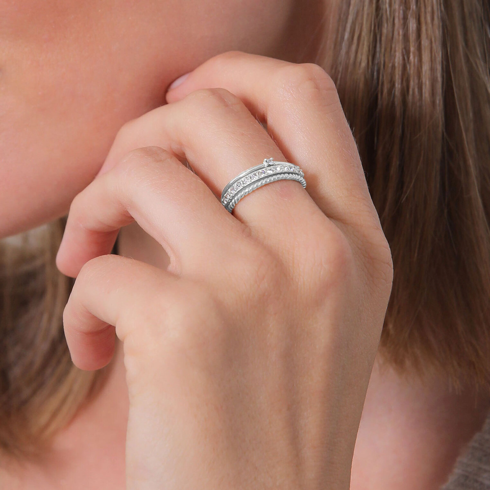 Elli Elli Bague Femmes Pile Élégante Festif Look des Couches avec Cristaux en Argent S Bague