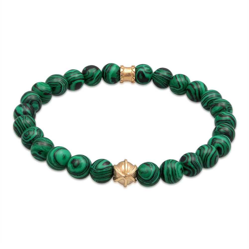 KUZZOI KUZZOI Bracelet Hommes oxydé Malachite look avec des boules d'agate en argent ste Bracelet