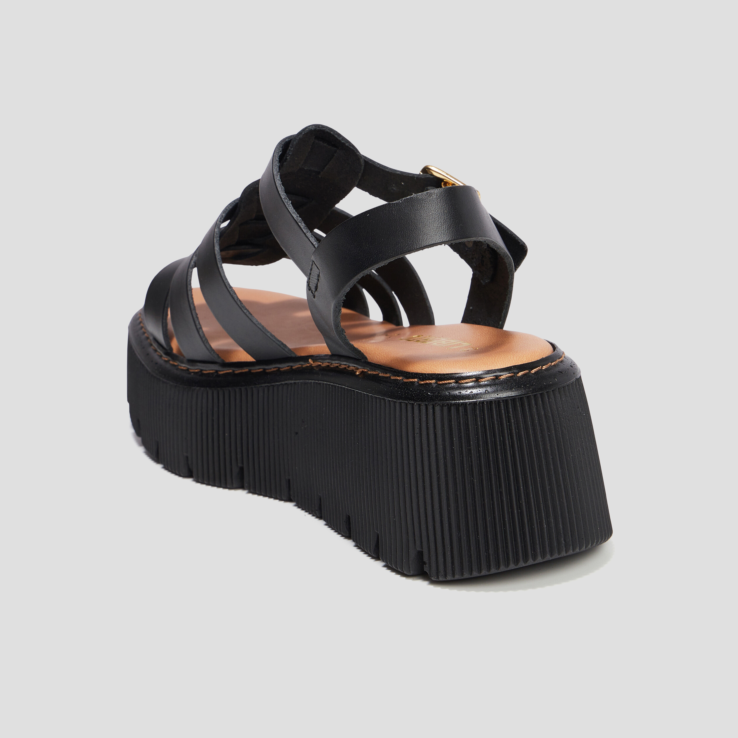 Sandales compensées multibrides en cuir noir femme | La Halle