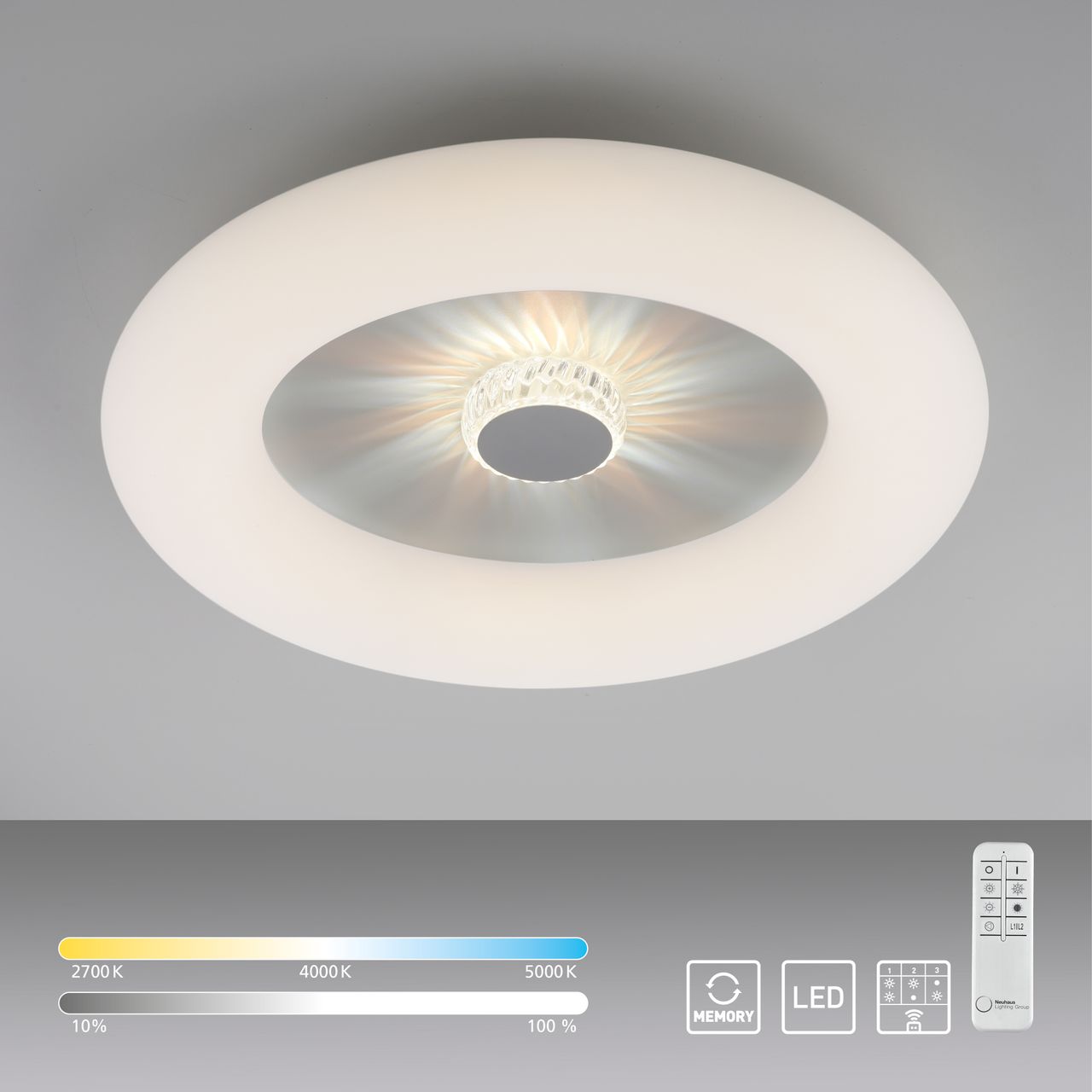 JUST LIGHT LeuchtenDirekt LED Deckenleuchte VERTIGO, CCT, dimmbar, Fernbedienung, Ø50 cm, IP20