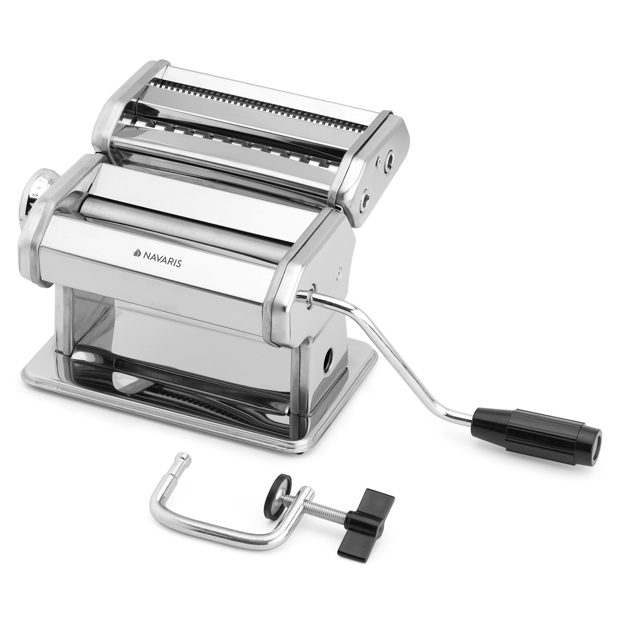 Navaris Nudelmaschine Nudelmaschine Pasta Maschine mit Holzgriff - Pasta Maker für Spaghetti