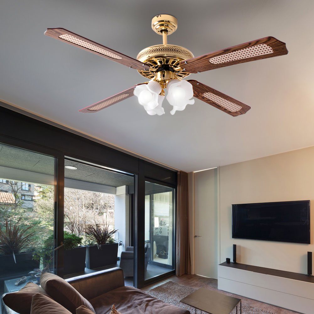 V-TAC Deckenventilator, Decken Ventilator Kühler Zugschalter Glas Leuchte Anti Mücken 3-Stufen