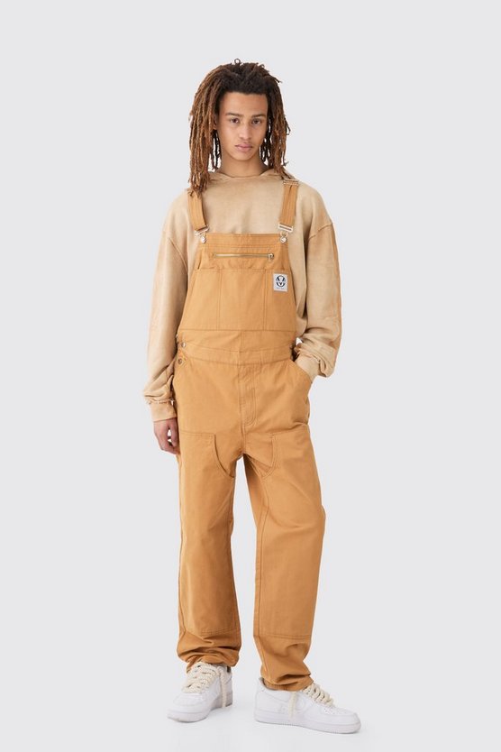 Lockere Twill-Latzhose mit Logo und Reißverschluss