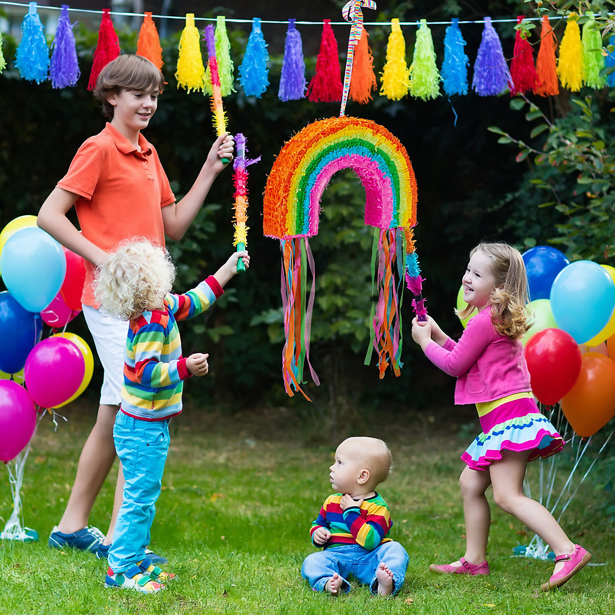 4-tlg. Pinata Set Regenbogen