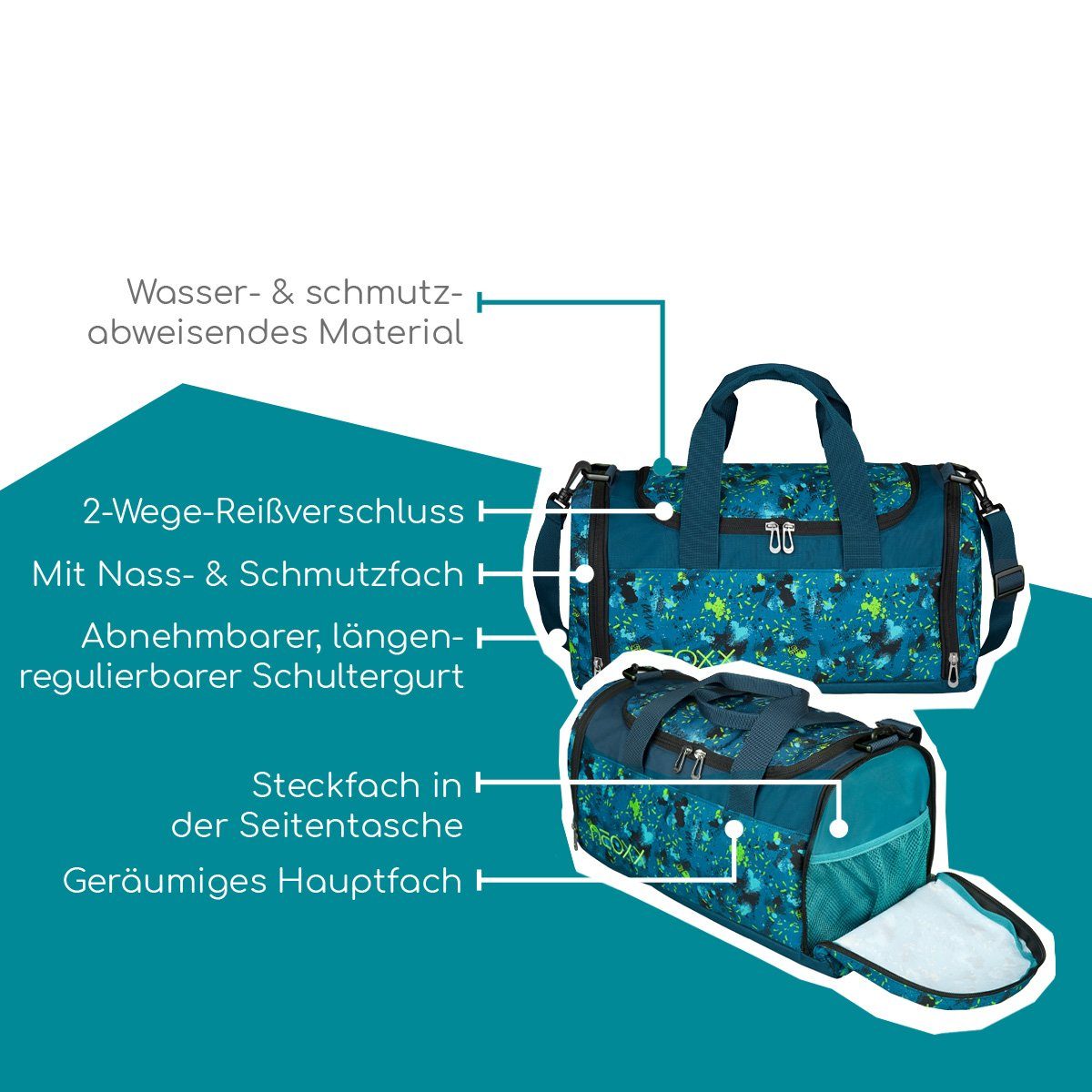 neoxx Sporttasche Champ, Petrol Extrem, aus recycelten PET-Flaschen