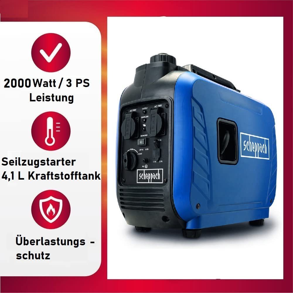JUNG Stromgenerator SCHEPPACH SG25 Elektrischer Stromerzeuger 2000W Elektrogenerator Mobil, (Stromspeicher, Mobil Generator, Stromaggregat, Energiesparend, Notstromaggregat, Strom Erzeuger), Strom Generator Powerbank Powerstation Notstrom Aggregat St