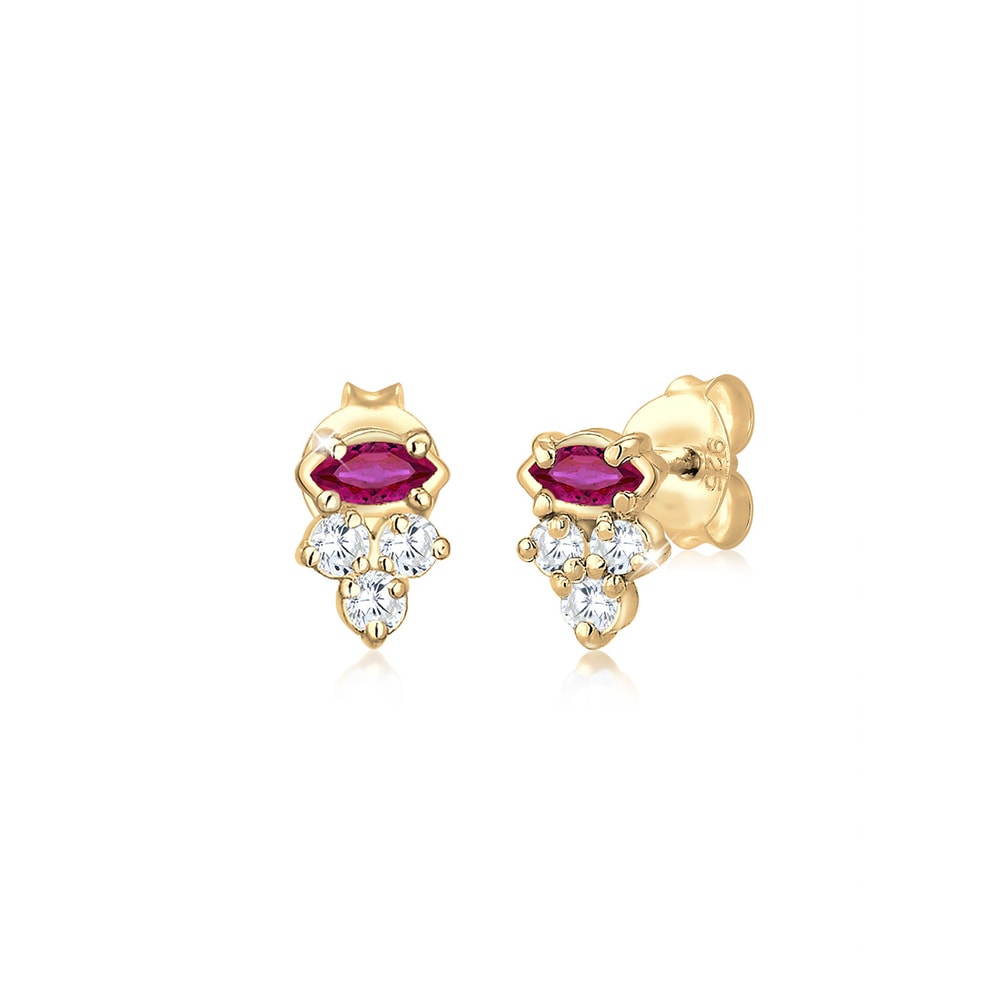 Elli Elli Boucles d'Oreilles Ohrstecker Zirkonia Synthetischer Rubin 925 Silber Boucles d'oreilles