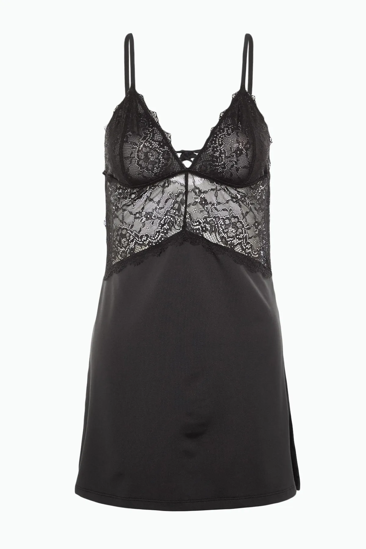 Trendyol Collection  Schwarzes, gestricktes Nachthemd mit Spitzendetails und Seilriemen THMAW23CY00002