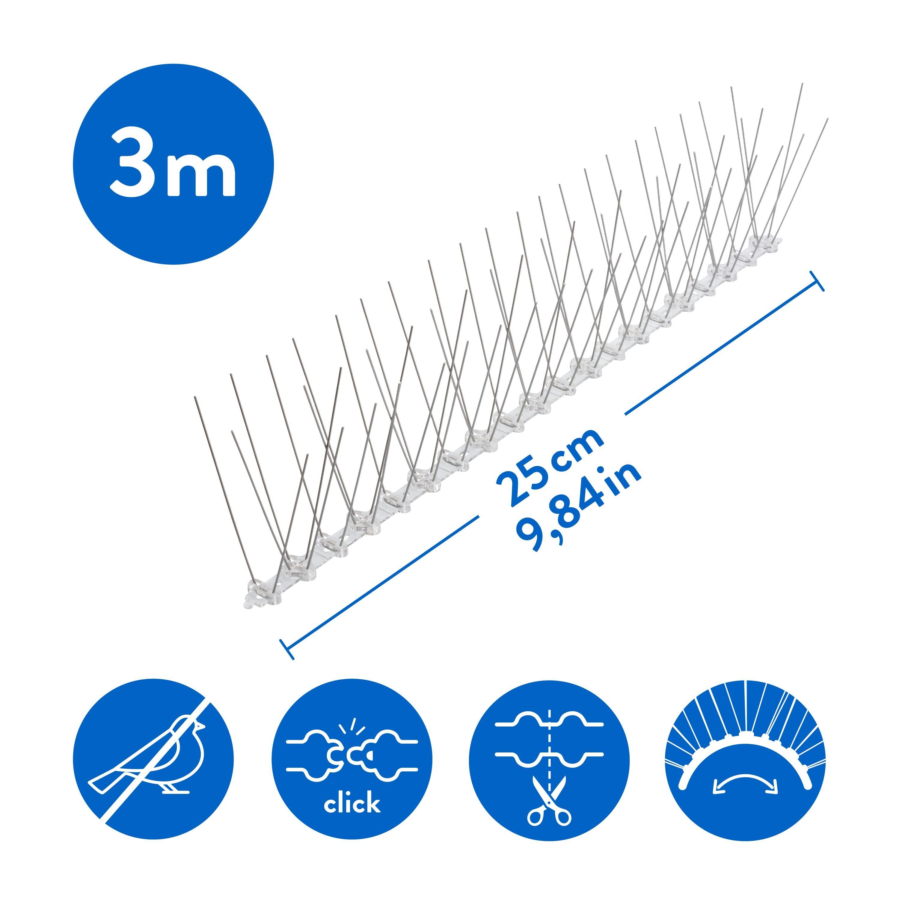 riijk Vogel-Schreck Taubenabwehr Spikes, Vogelabwehr aus Edelstahl - Balkon & Fenster, bereits montiert