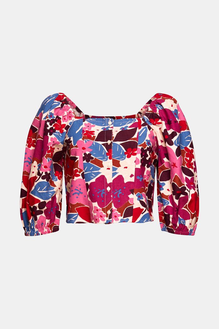 Mit Leinen: Cropped Shirt mit Blumenmuster