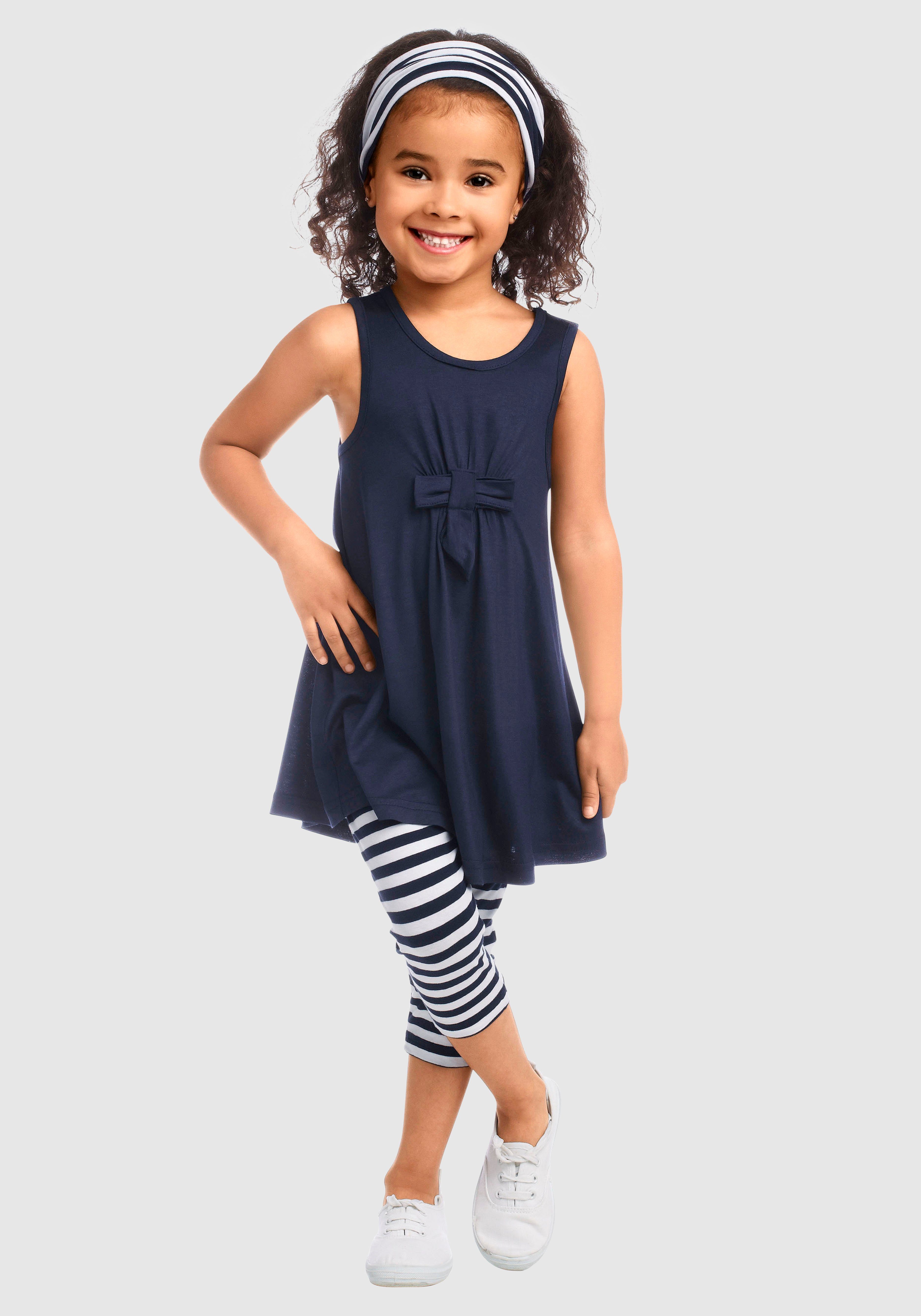KIDSWORLD Kleid, Leggings & Haarband (Set, 3-tlg) Capri und Haarband maritim geringelt